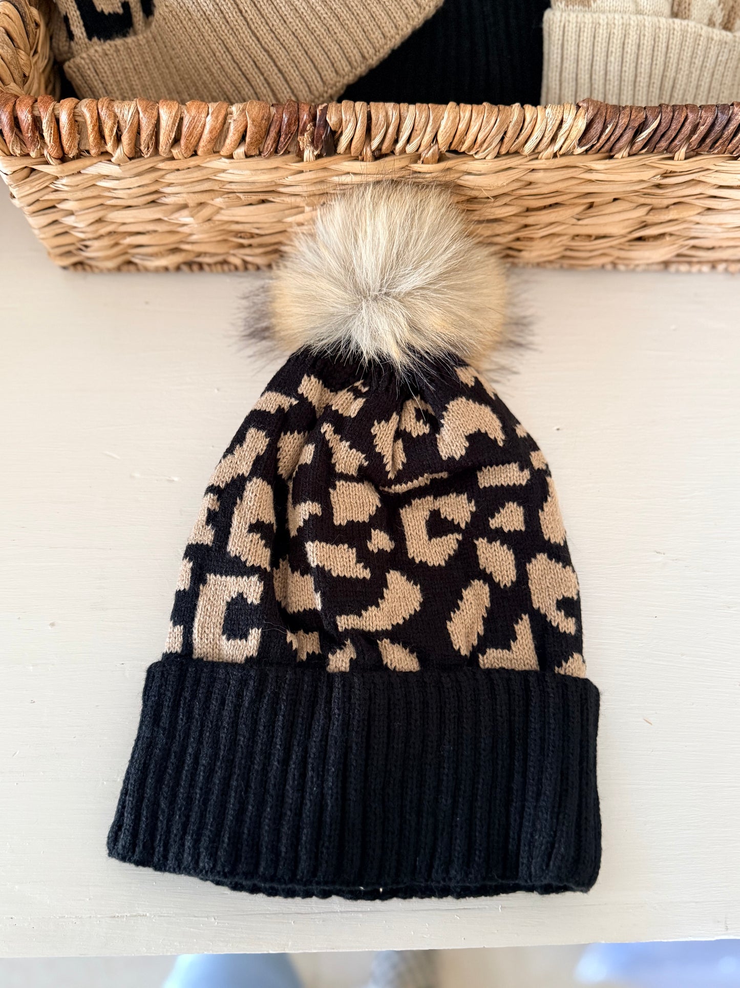Black Leopard Beanie