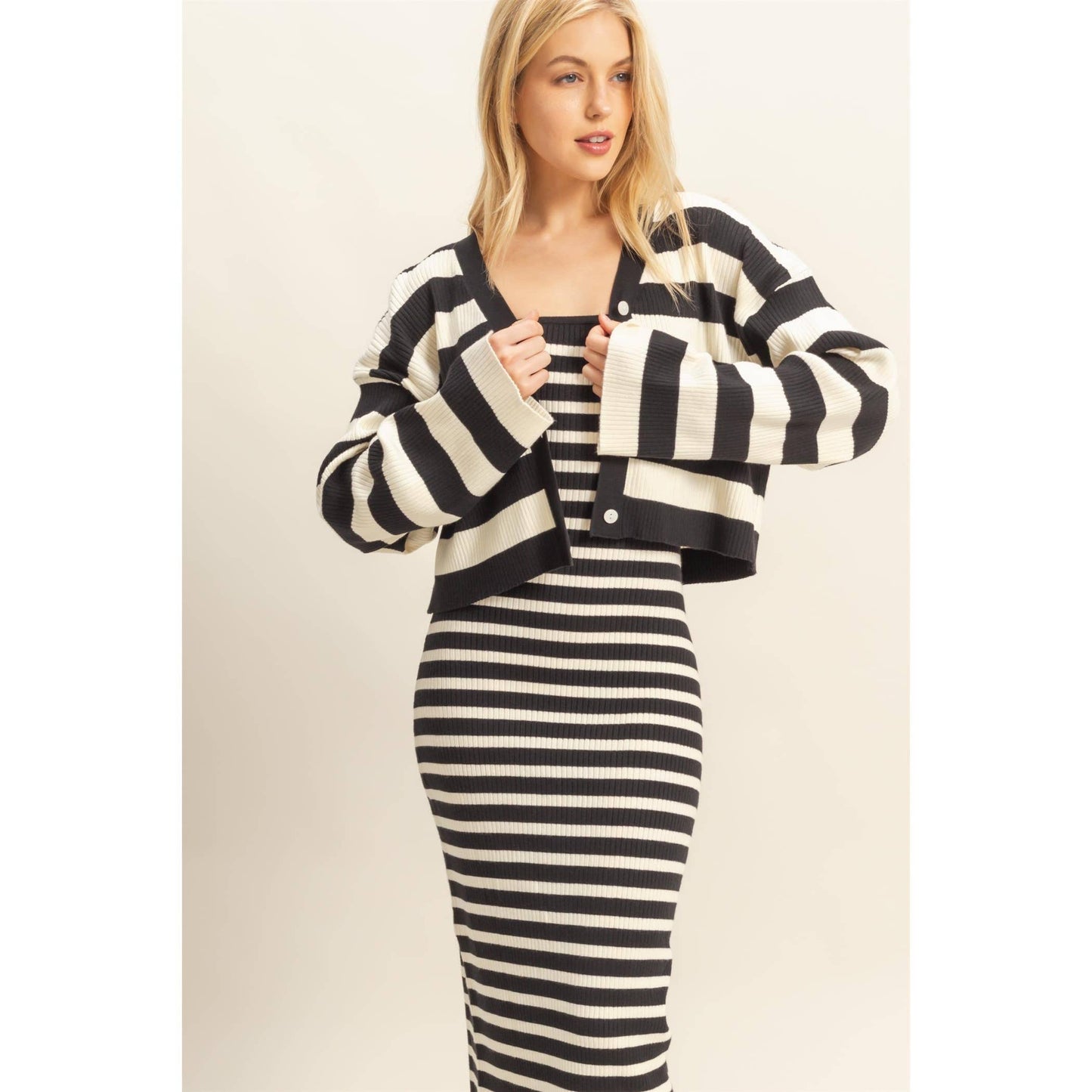 Striped Sweater Cardigan/Dress Set