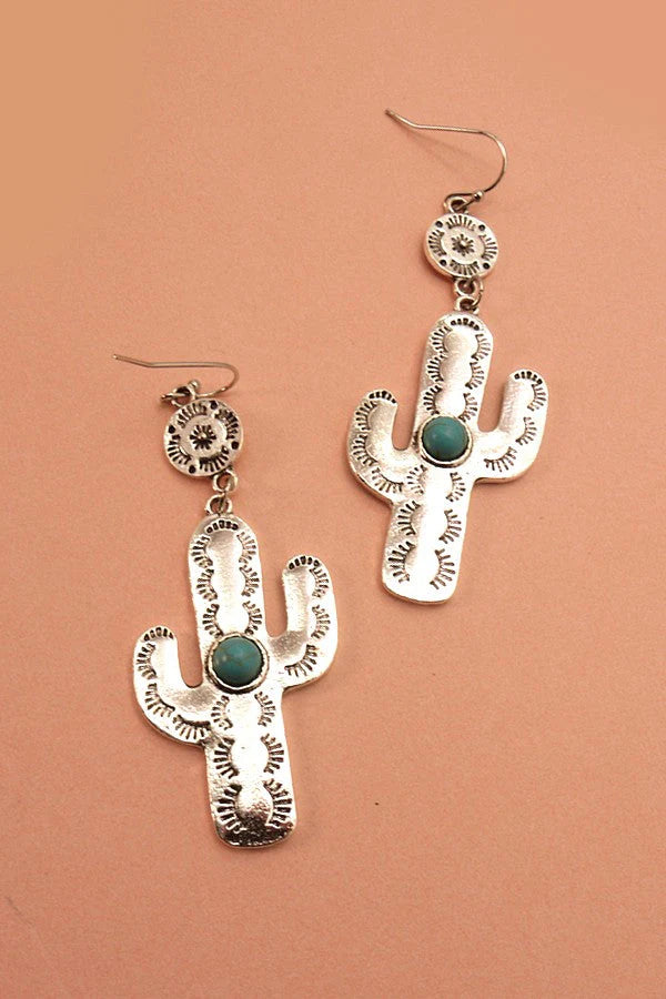 Silver Cactus Stone Earrings
