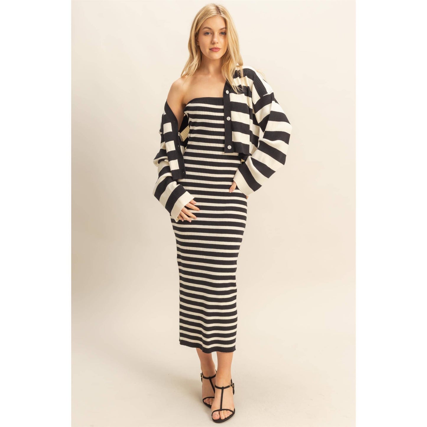 Striped Sweater Cardigan/Dress Set