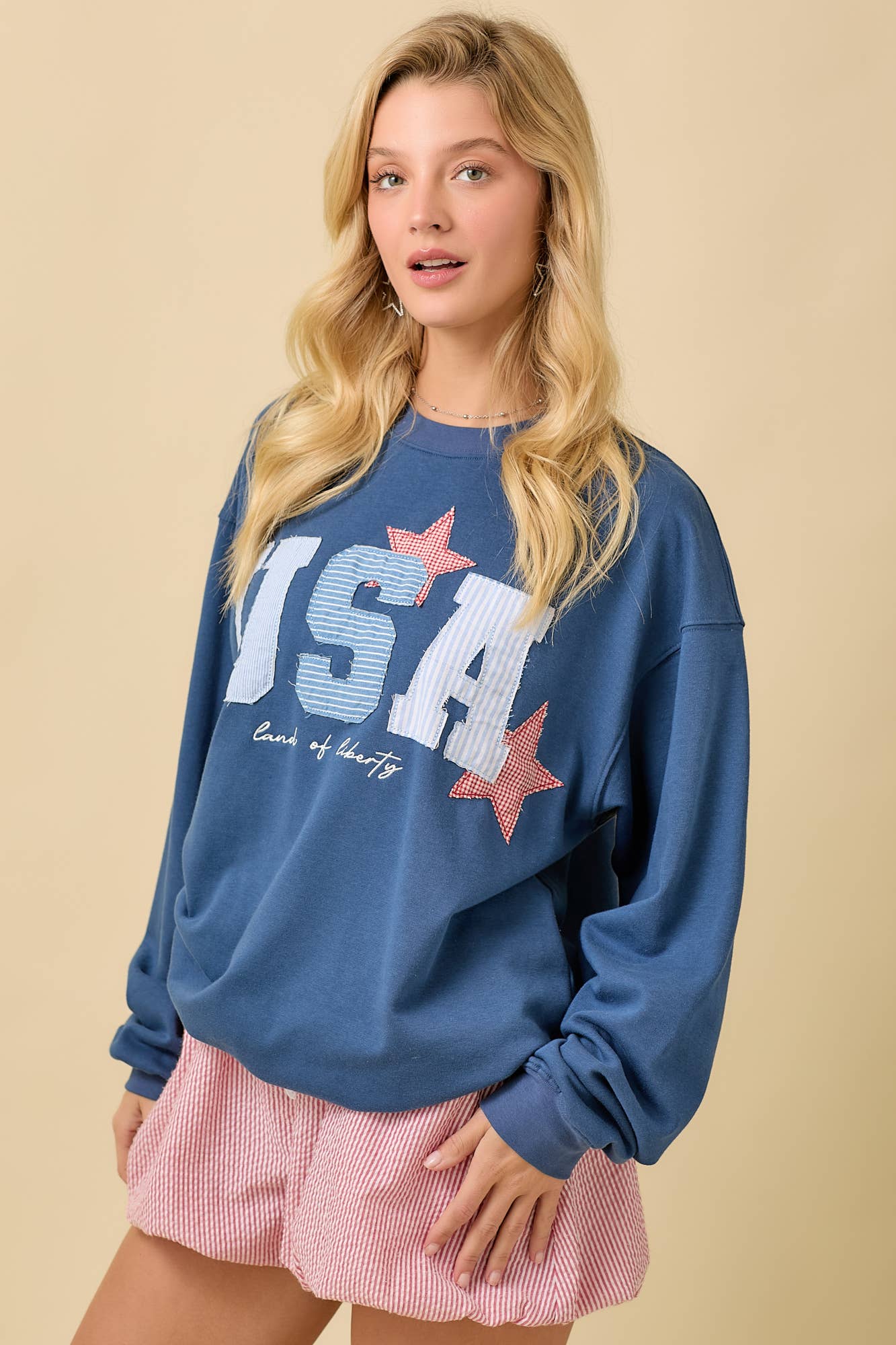 USA Patchwork Oversized Crewneck