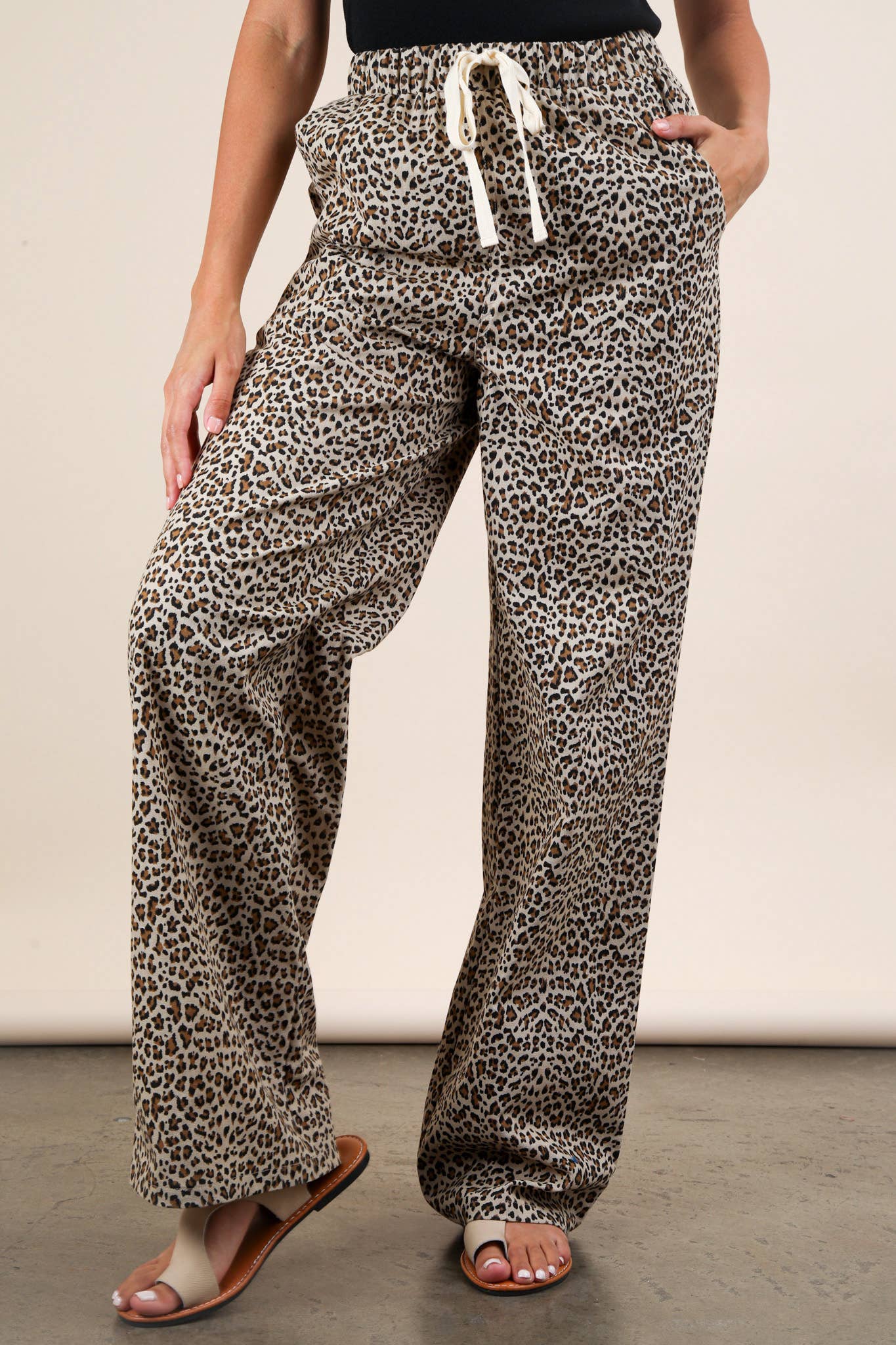 Leopard Linen Wide Leg Pants