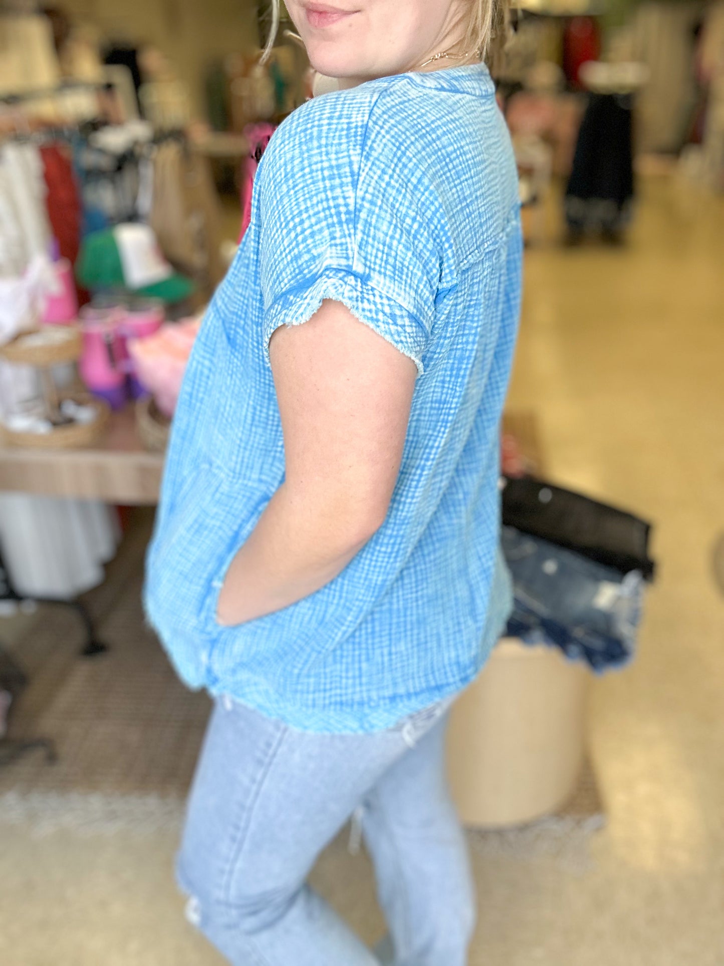 Deep Sky Washed Gauze Top