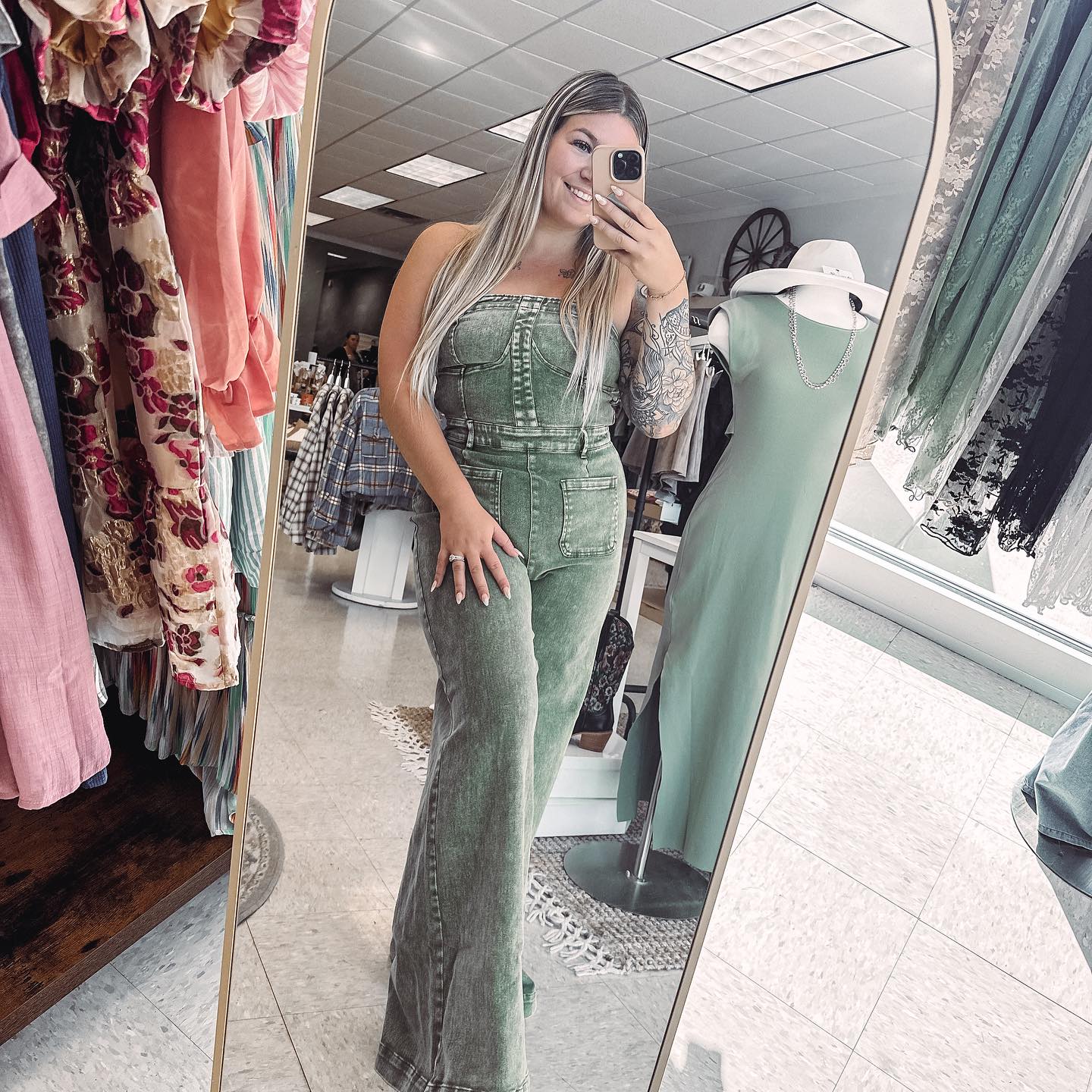 Olive Green Jean Jumpsuit