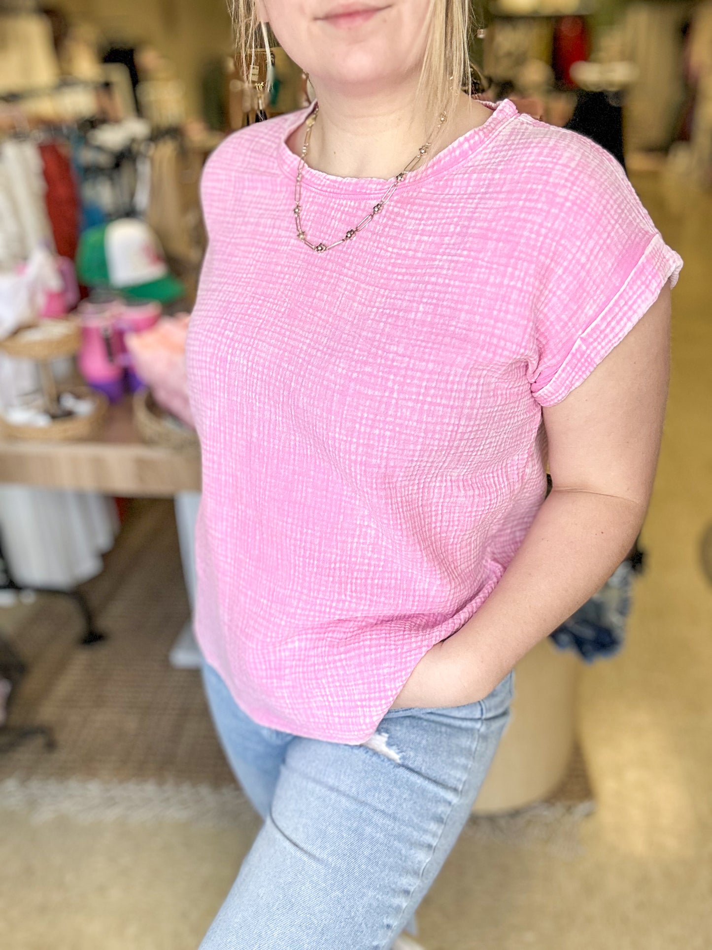 Candy Pink Woven Top