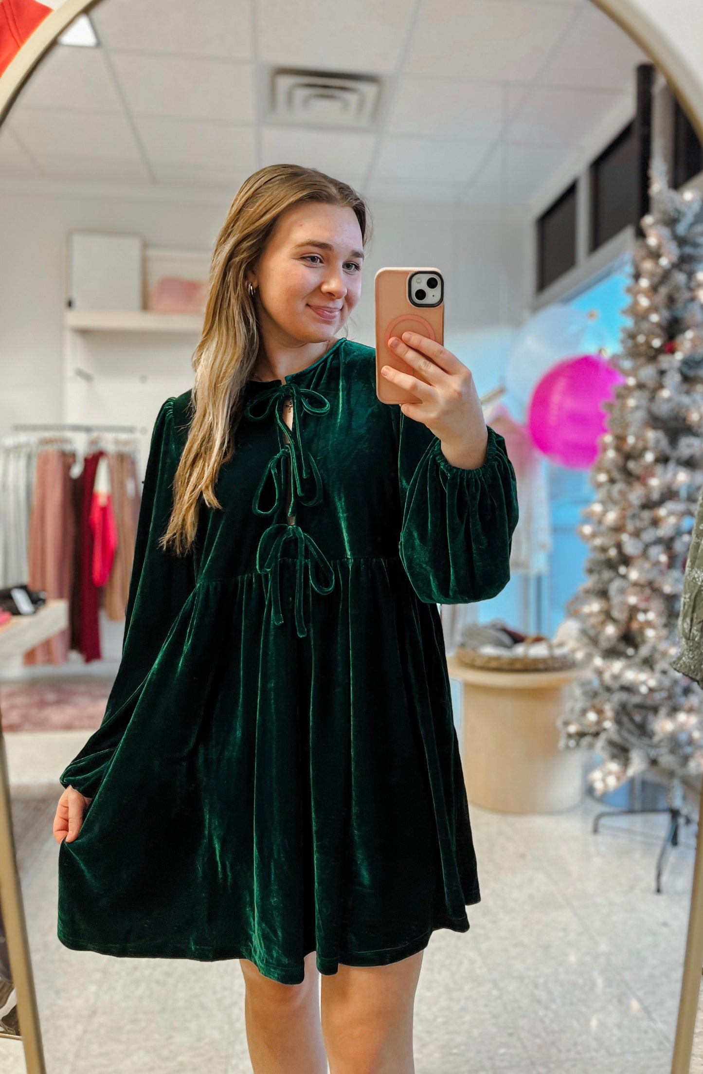 Velvet Front Tie Holiday Dress