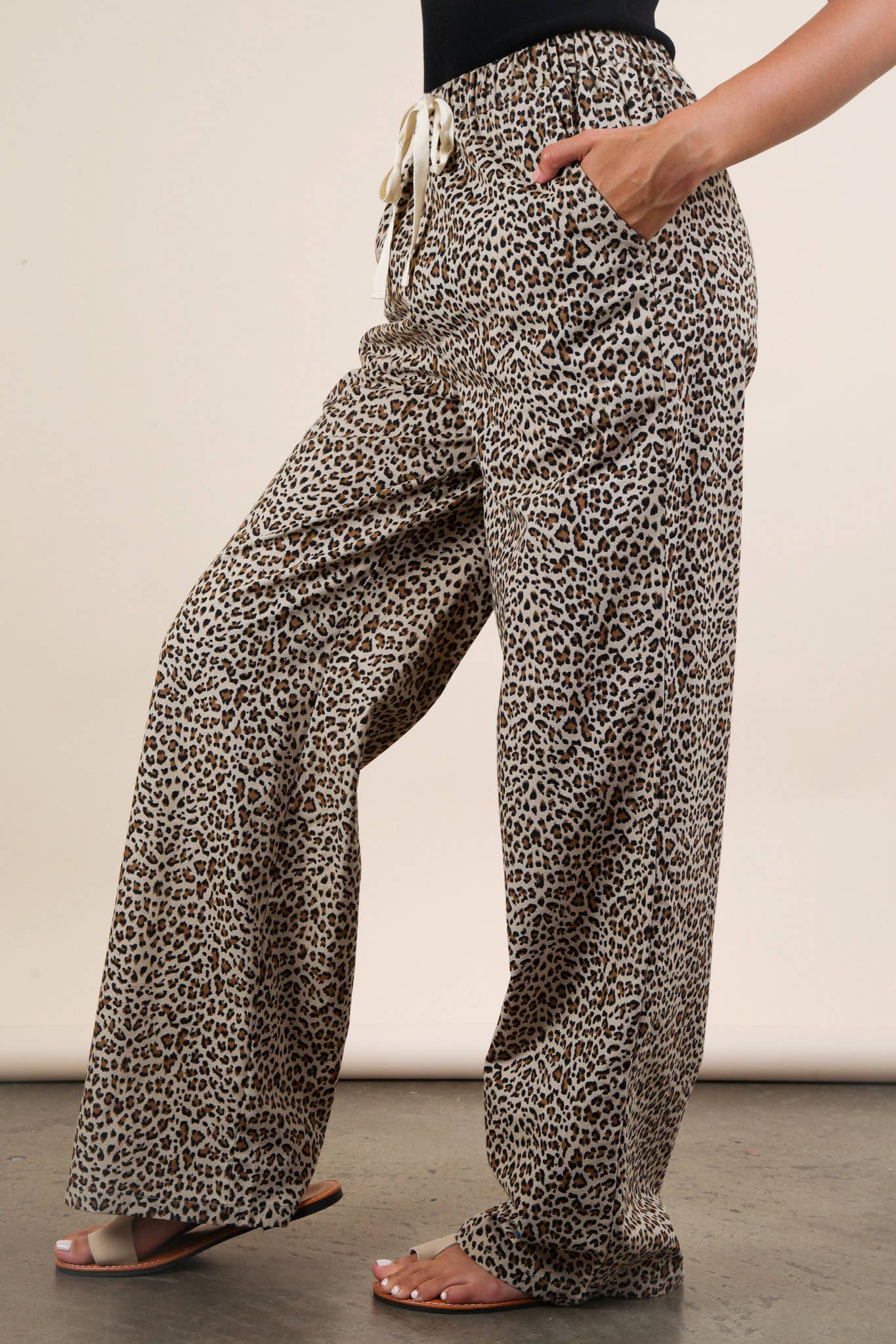 Leopard Linen Wide Leg Pants