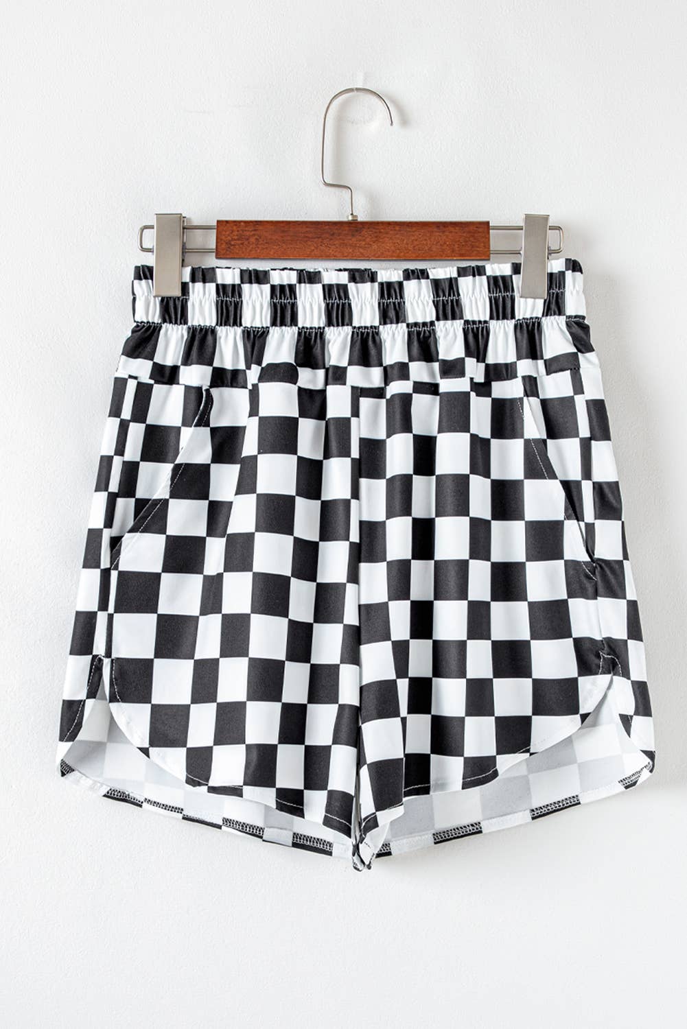 Checkered Print High Waist Casual Shorts: Black / Missy / XL