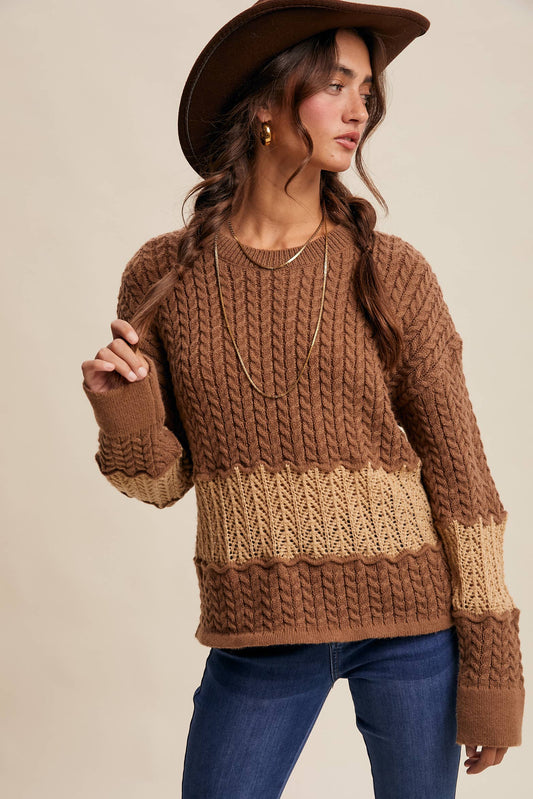 Mocha Cable Knit Sweater