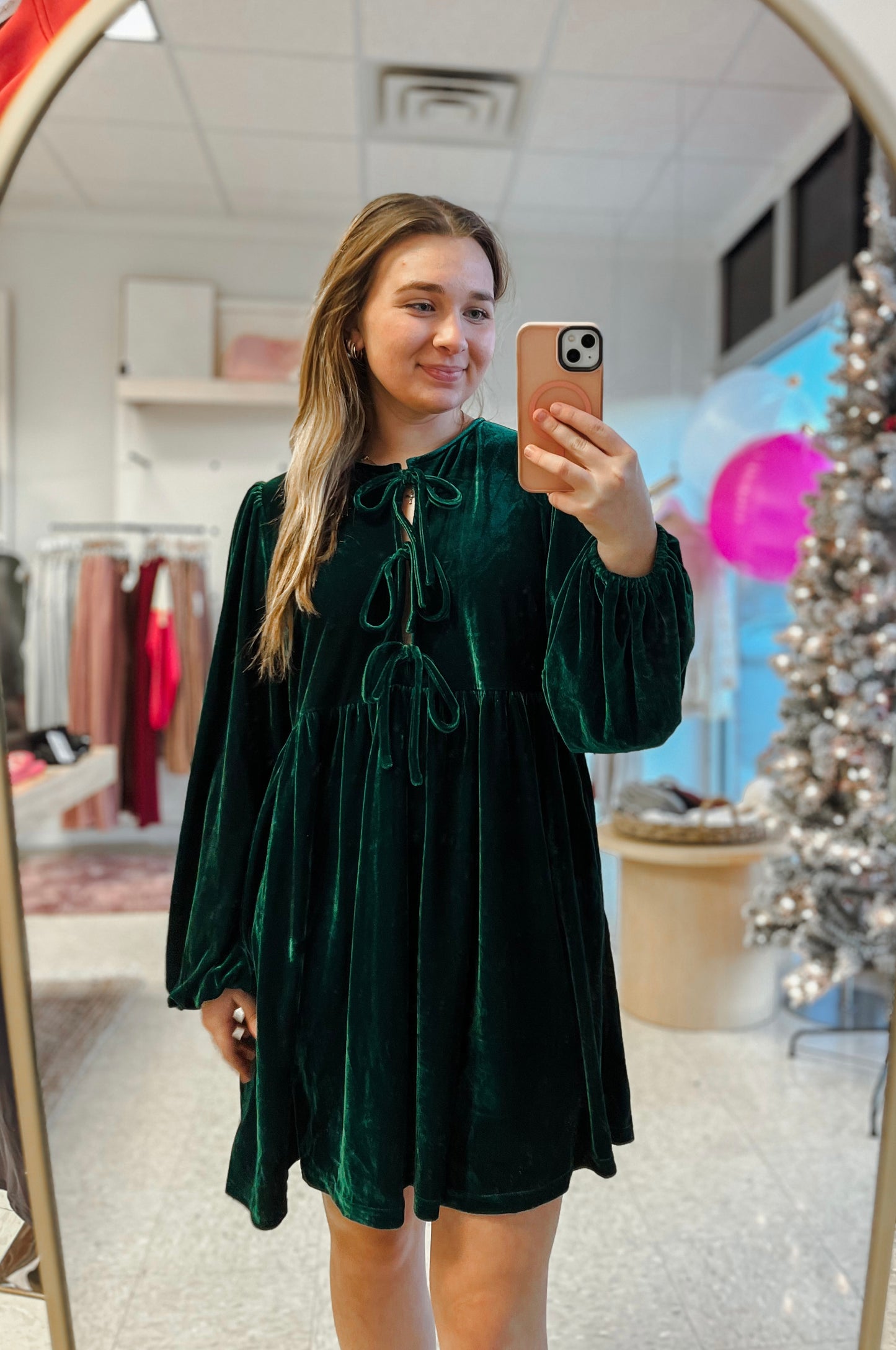 Velvet Front Tie Holiday Dress