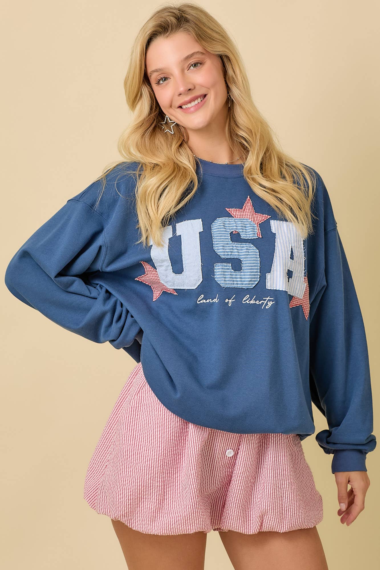 USA Patchwork Oversized Crewneck