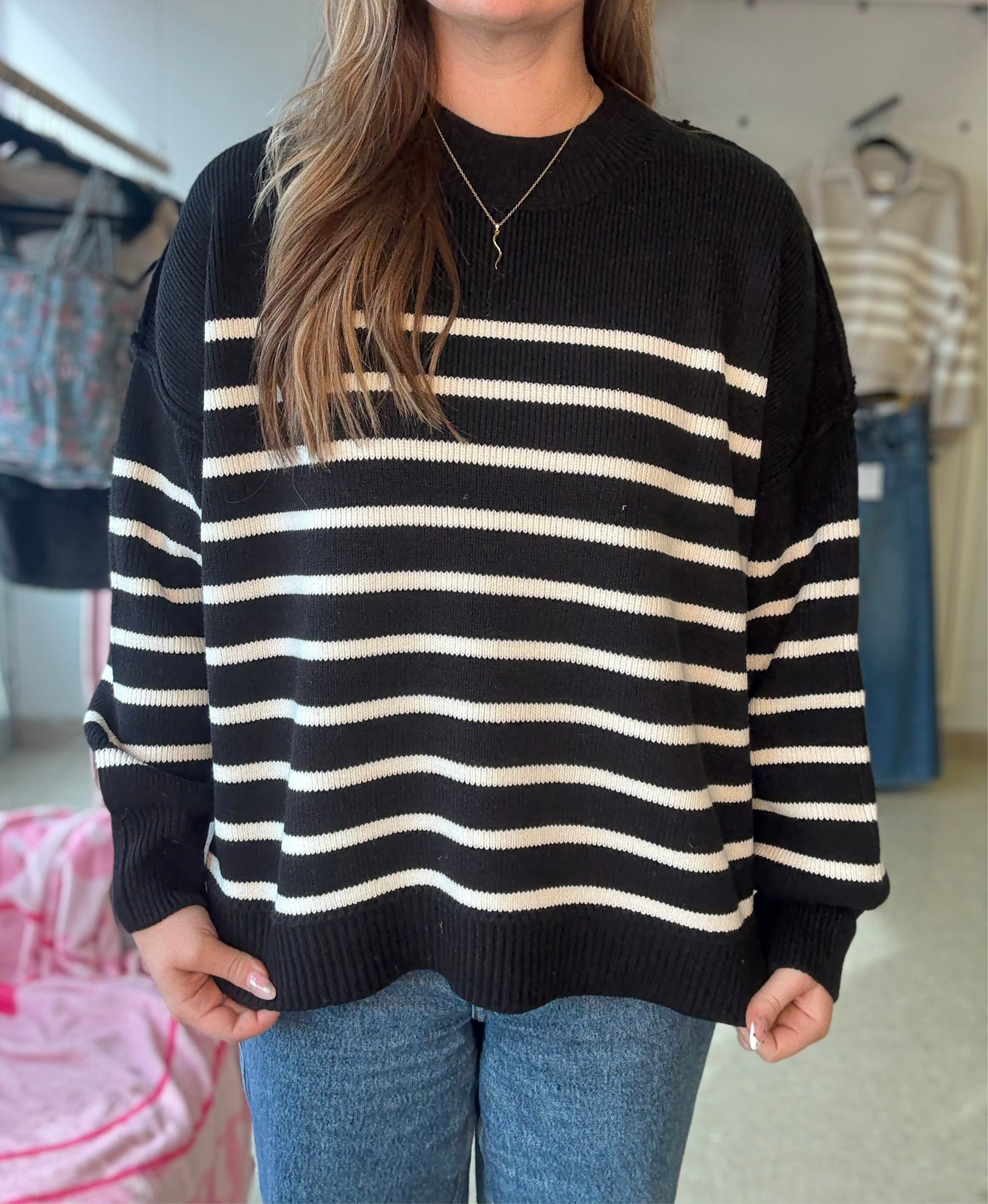 Midnight Stripe – Falling Lines Striped Sweater
