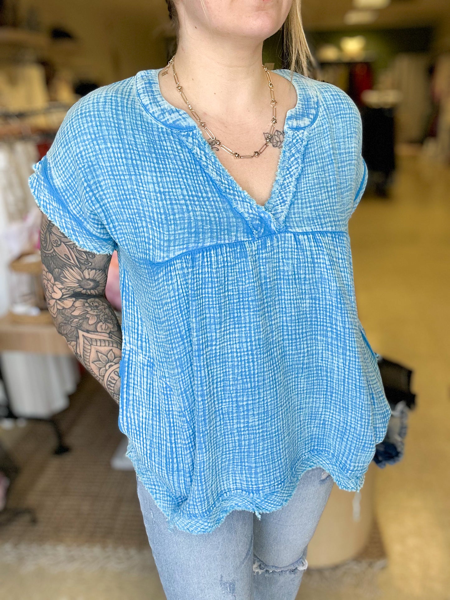 Deep Sky Washed Gauze Top