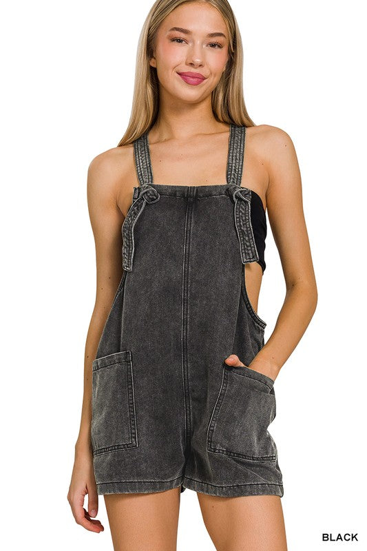 Washed Black Denim Shortalls