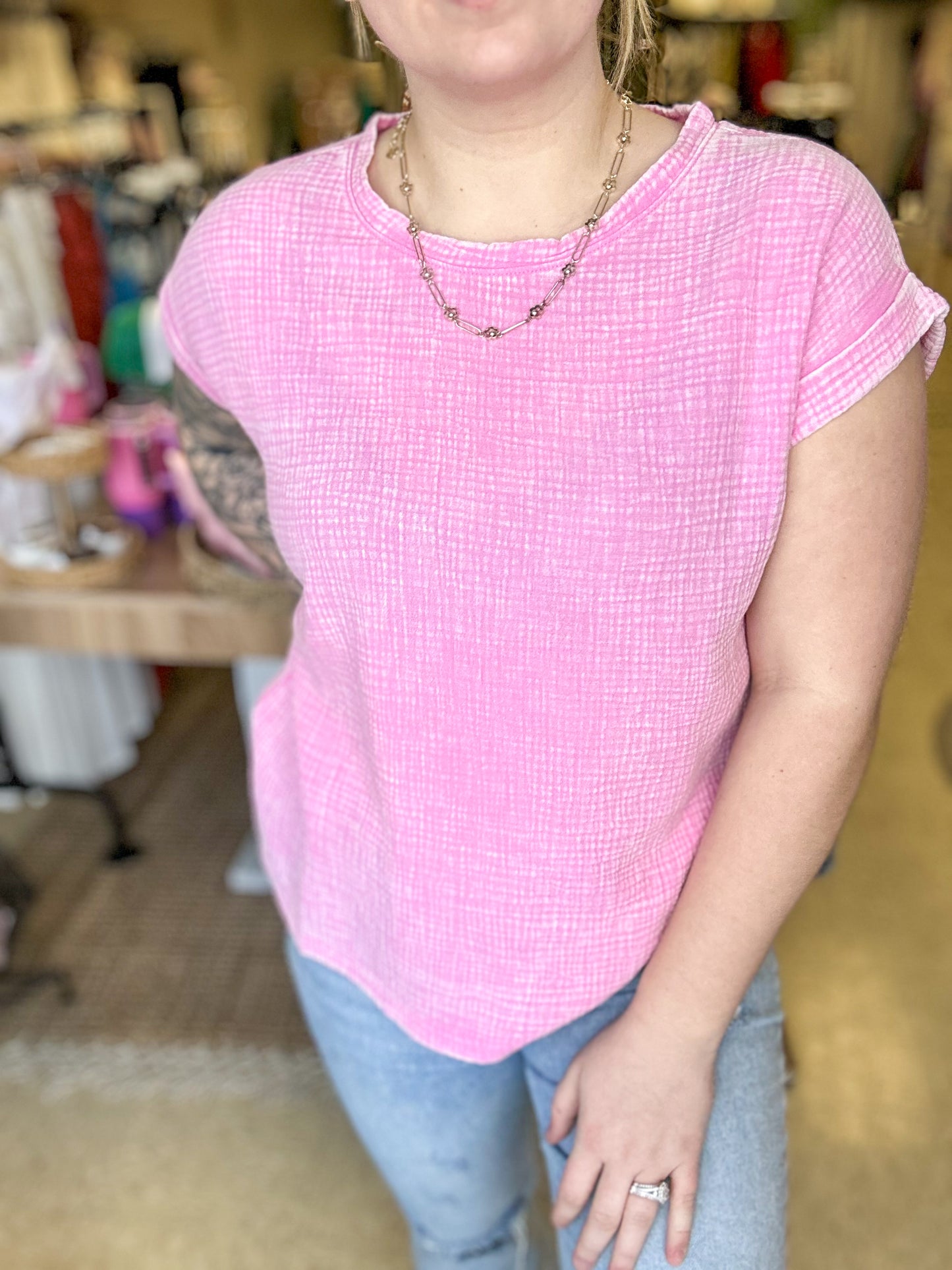 Candy Pink Woven Top