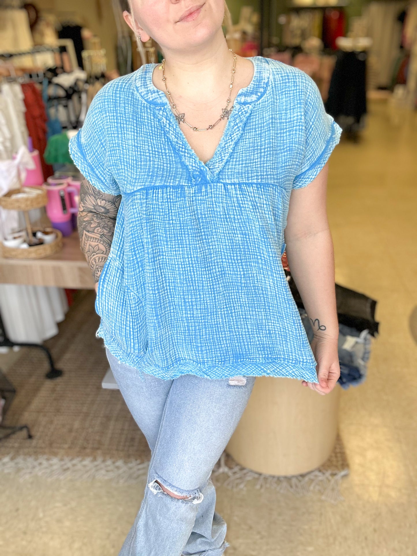 Deep Sky Washed Gauze Top