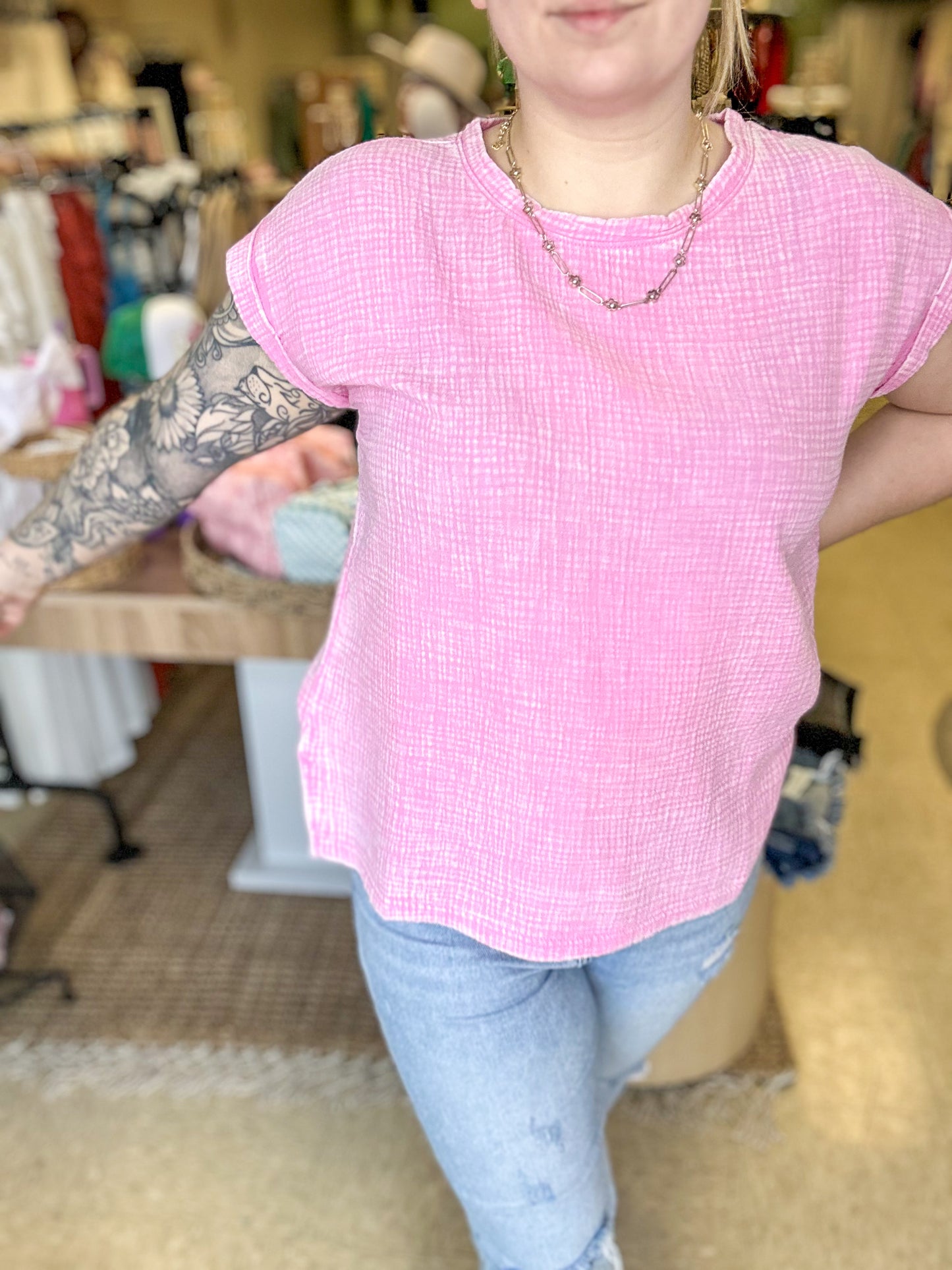 Candy Pink Woven Top