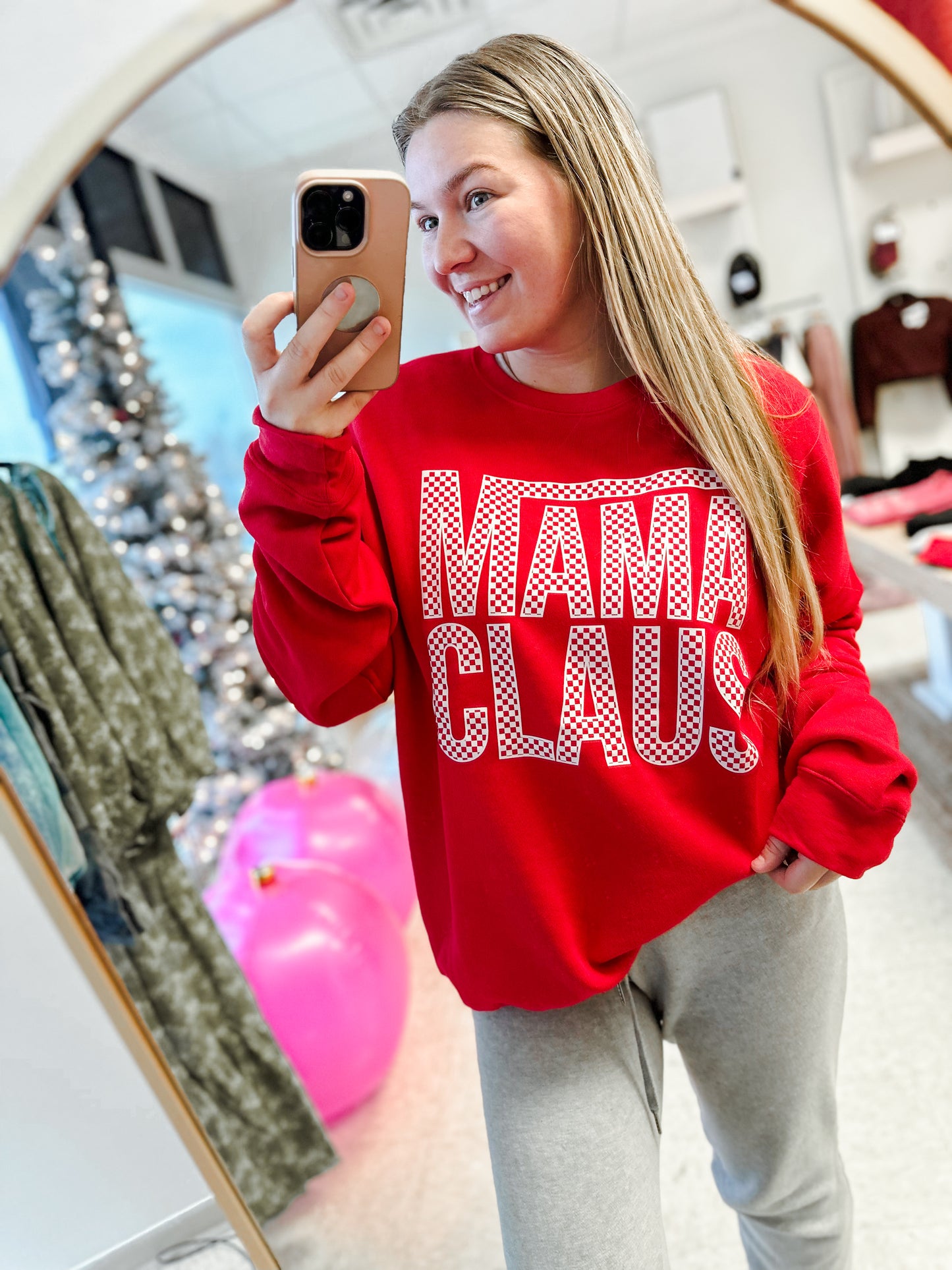 Mama Claus Checkered Crewneck