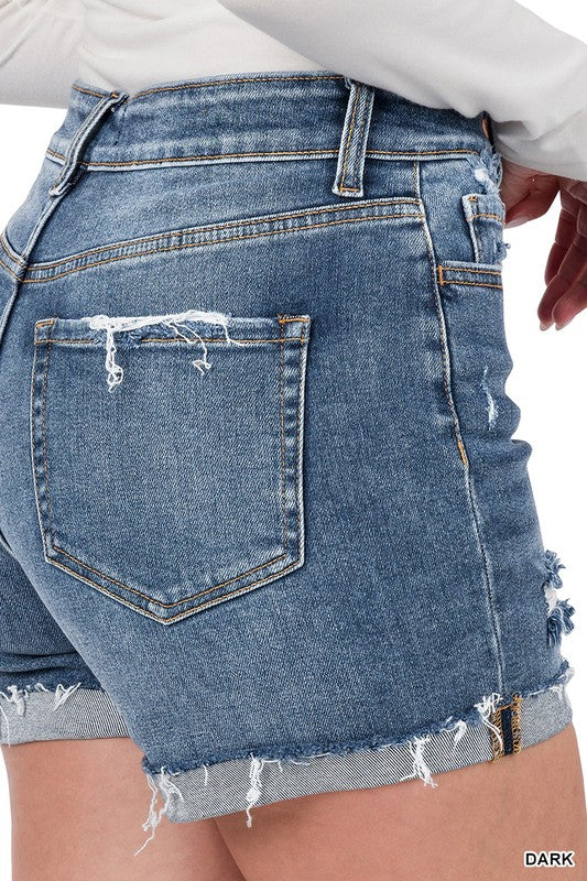 Cuffed Denim Shorts
