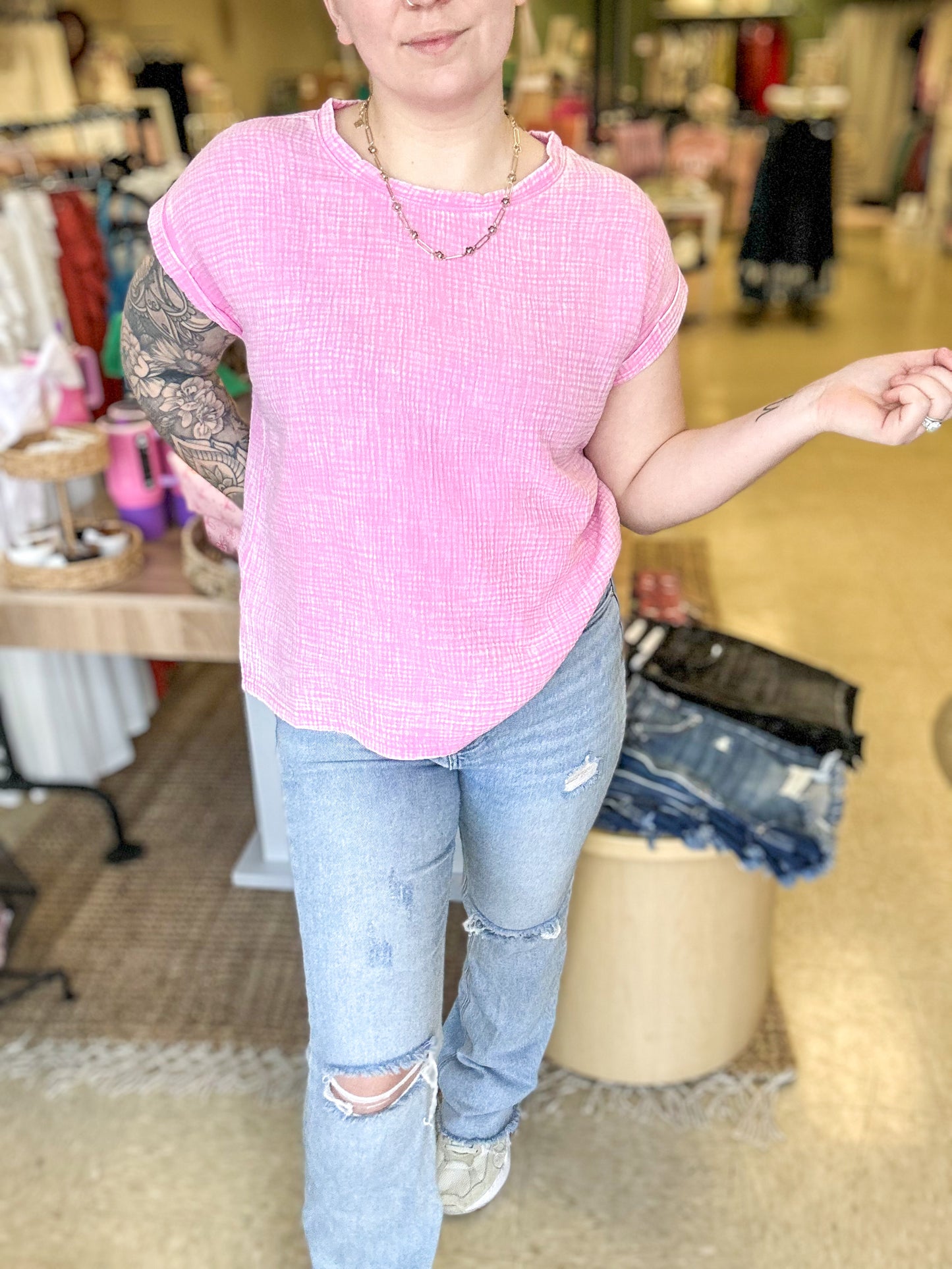 Candy Pink Woven Top