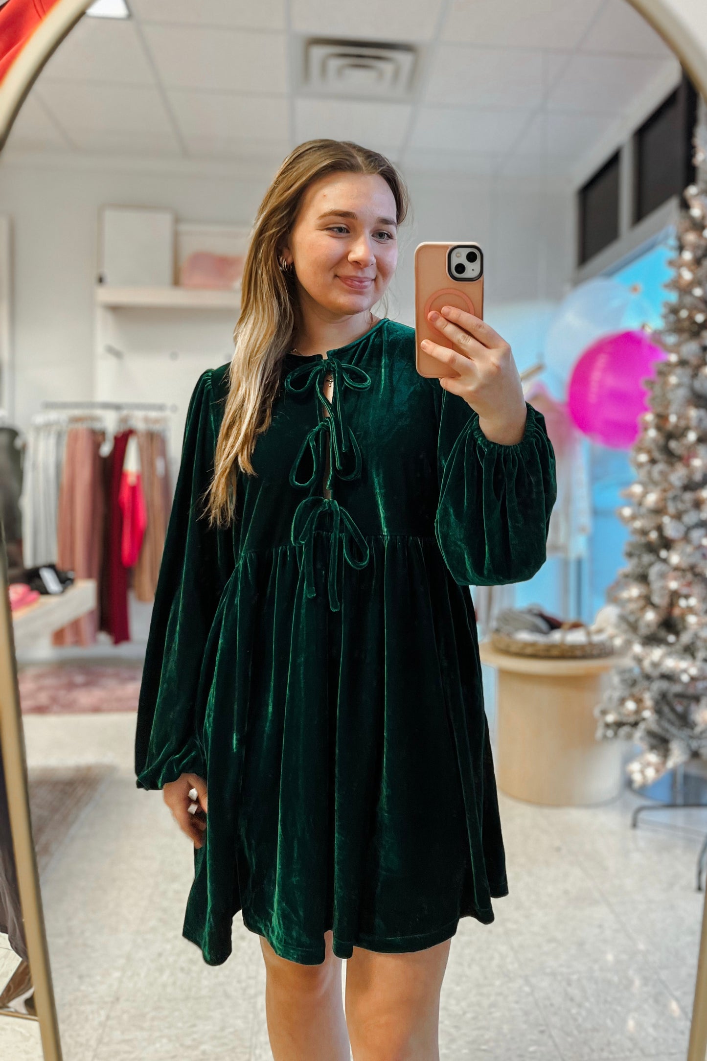 Velvet Front Tie Holiday Dress