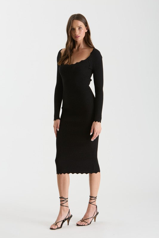 Scallop Hem Rib Knit Dress