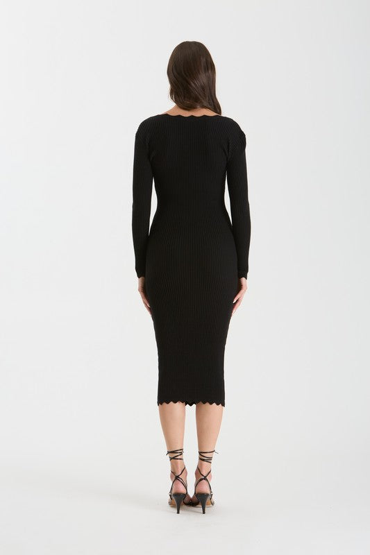 Scallop Hem Rib Knit Dress