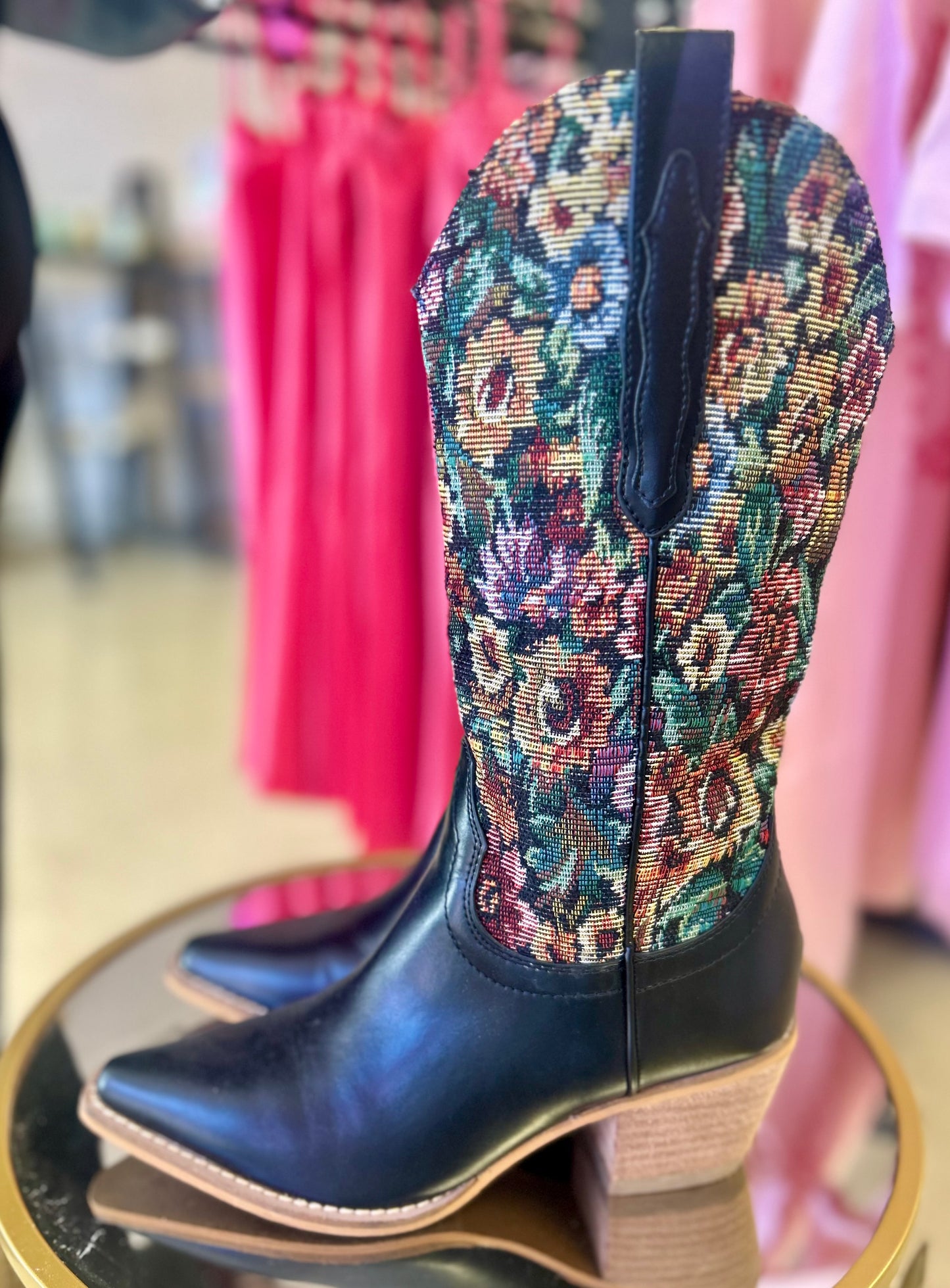 A Rider Girl Black/Flower Boots