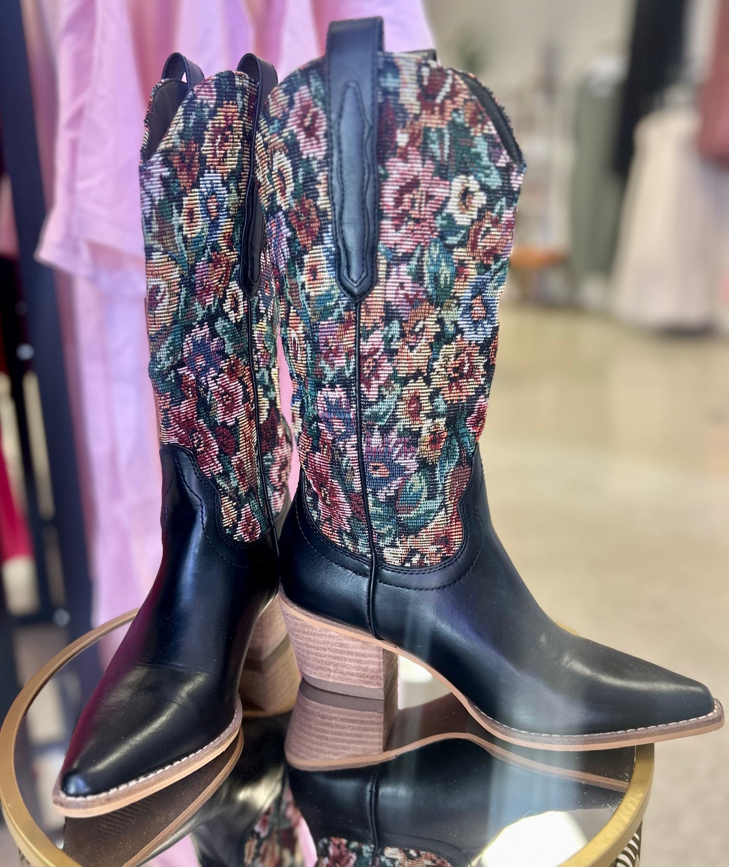 A Rider Girl Black/Flower Boots