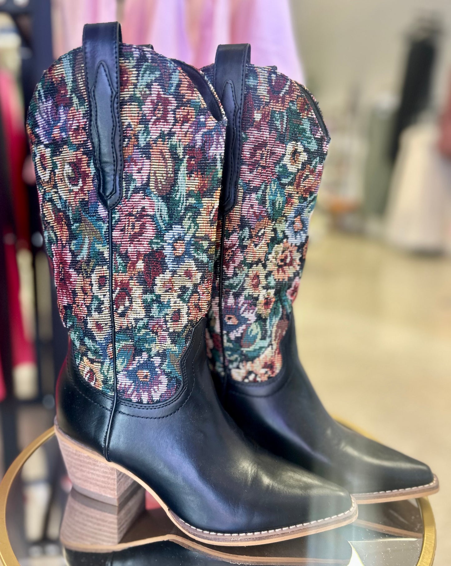 A Rider Girl Black/Flower Boots