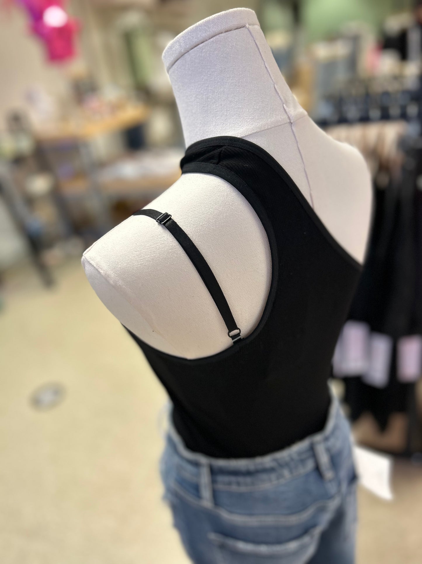 One Shoulder Sleeveless Bodysuit - Black