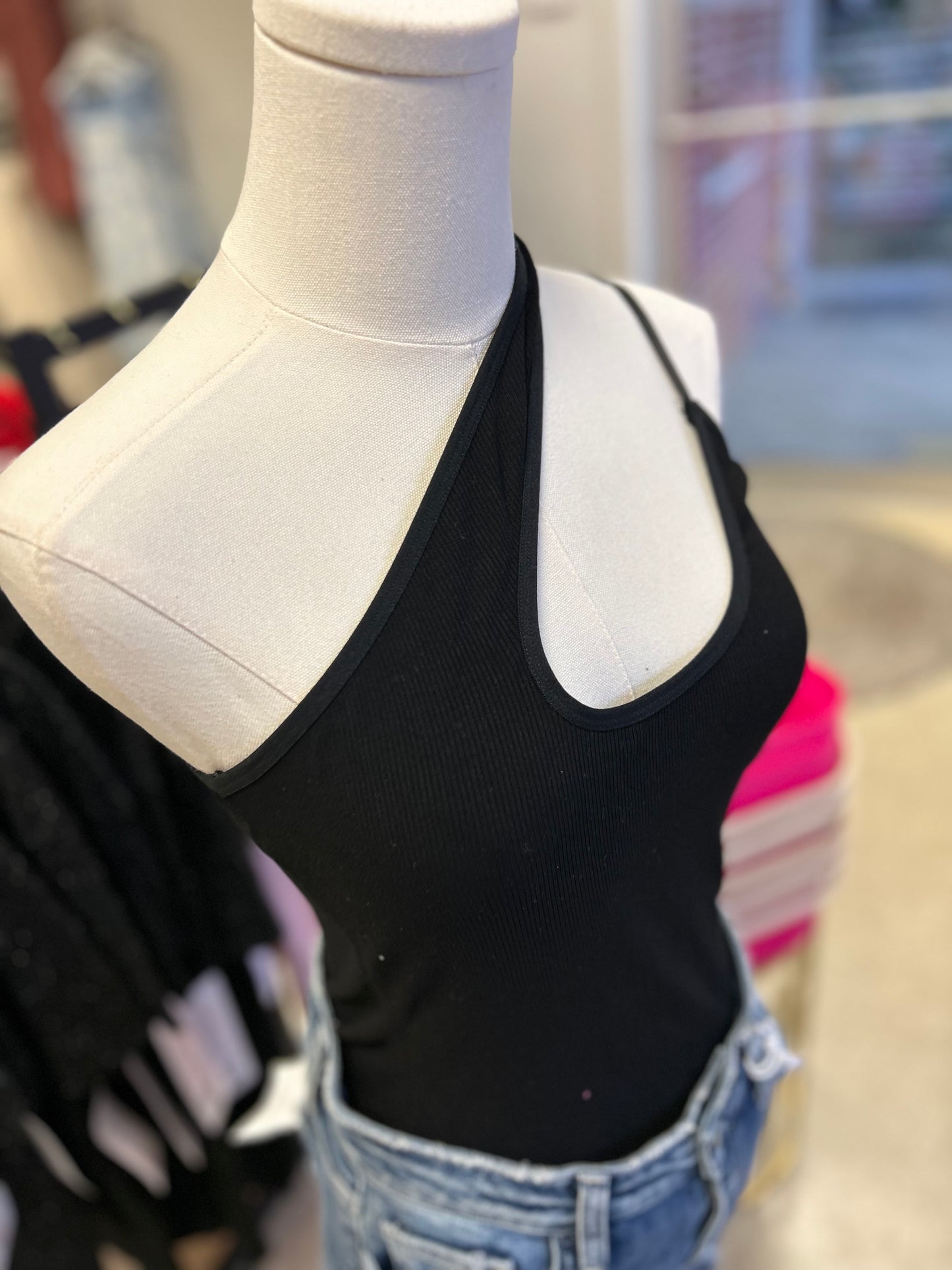 One Shoulder Sleeveless Bodysuit - Black