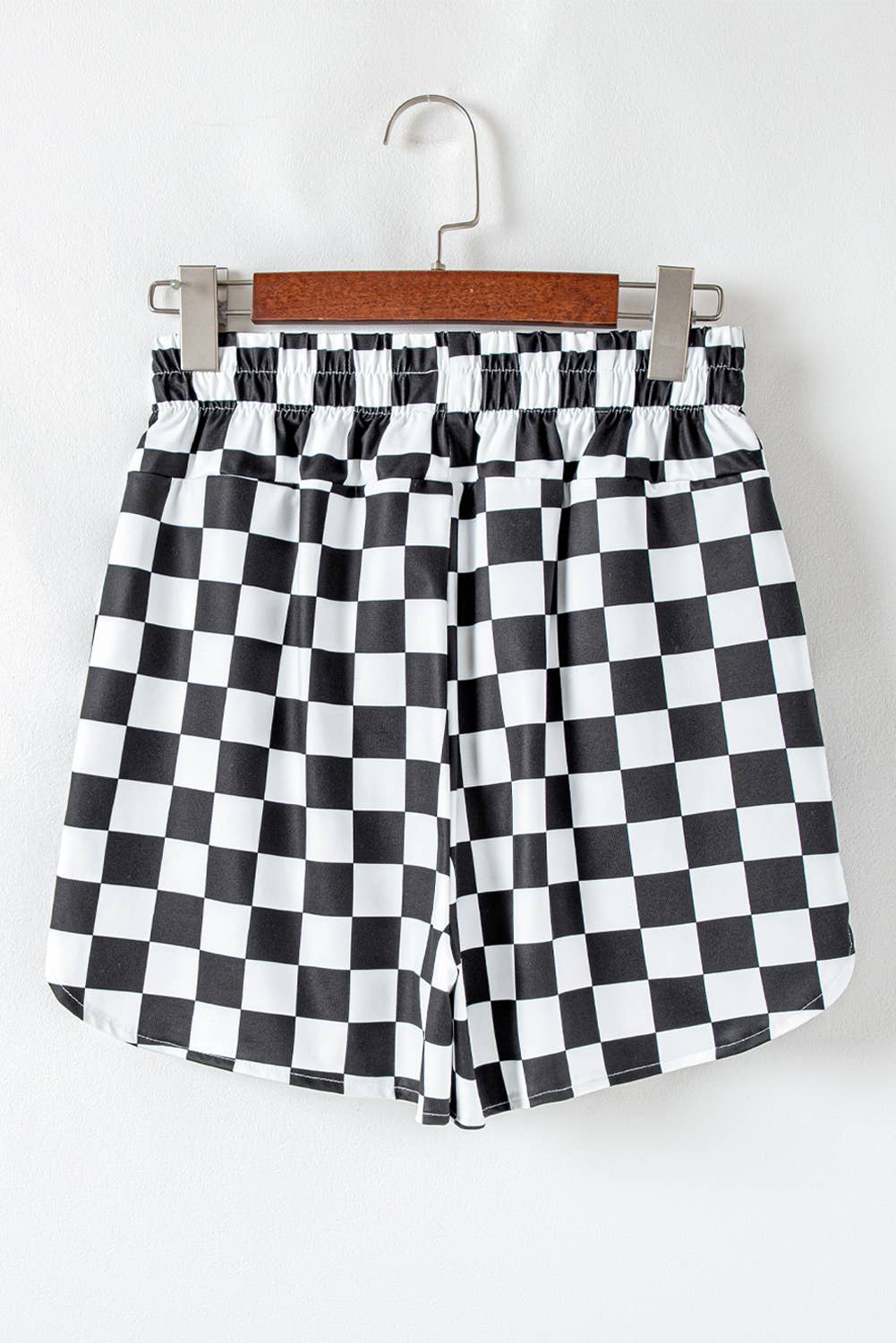 Checkered Print High Waist Casual Shorts: Black / Missy / XL