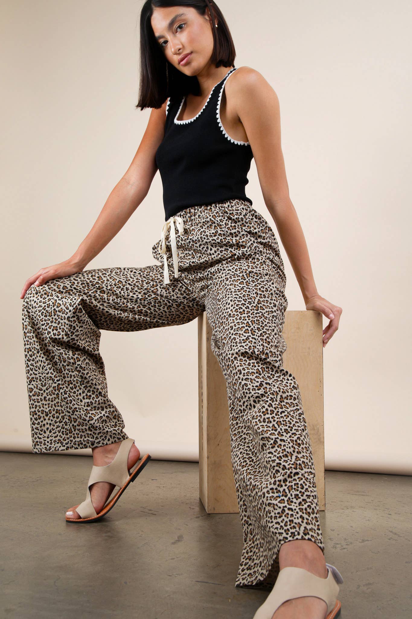 Leopard Linen Wide Leg Pants