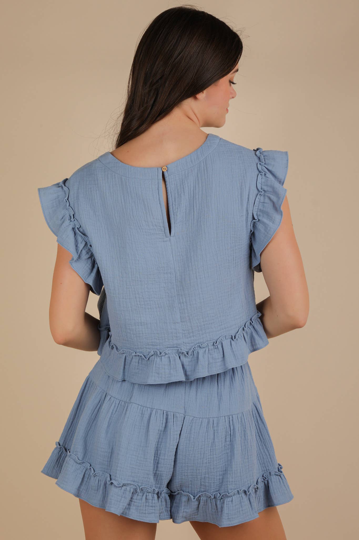 Ruffled Solid Woven Top & Shorts Set
