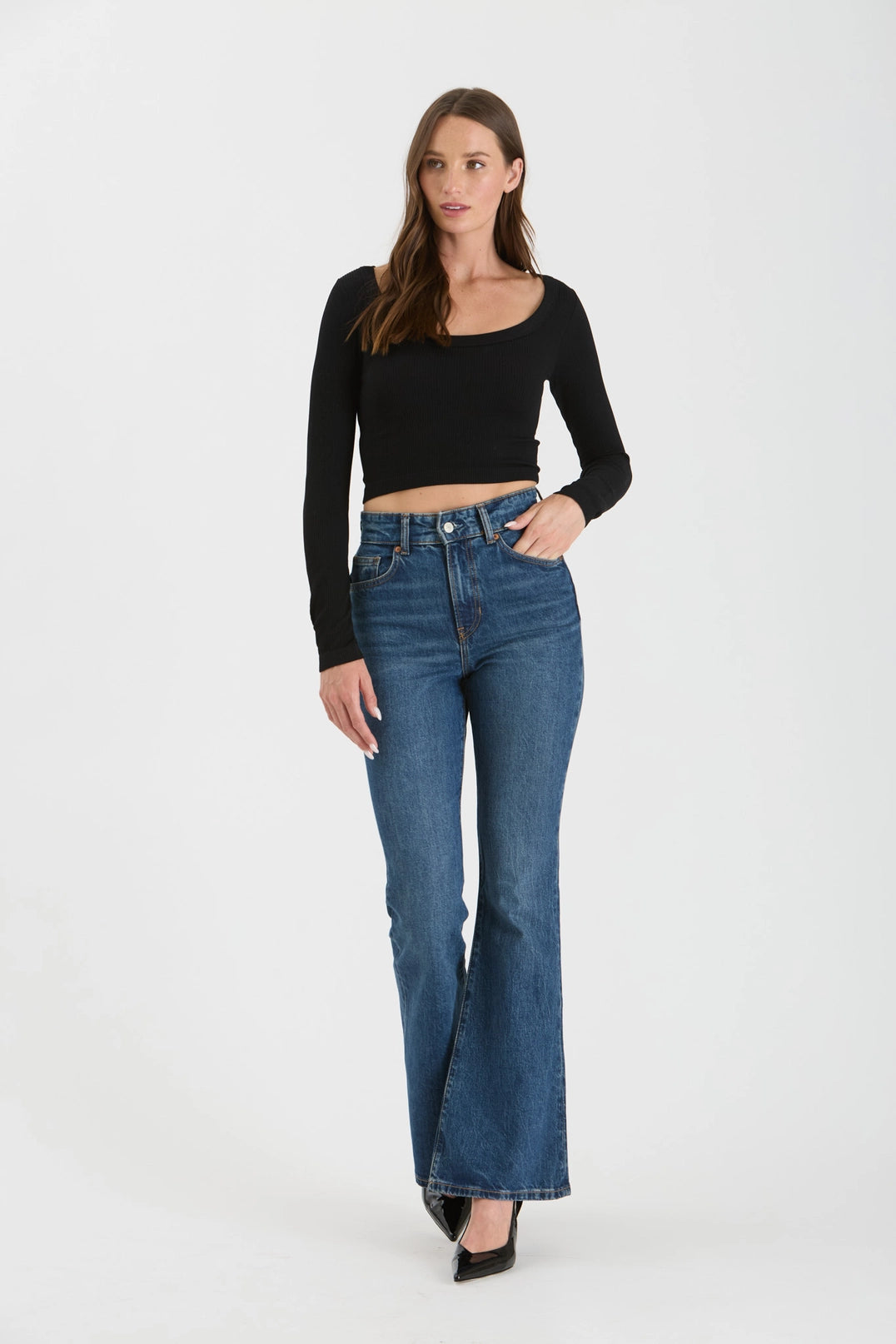 Scoop Neck Knit Crop - Black
