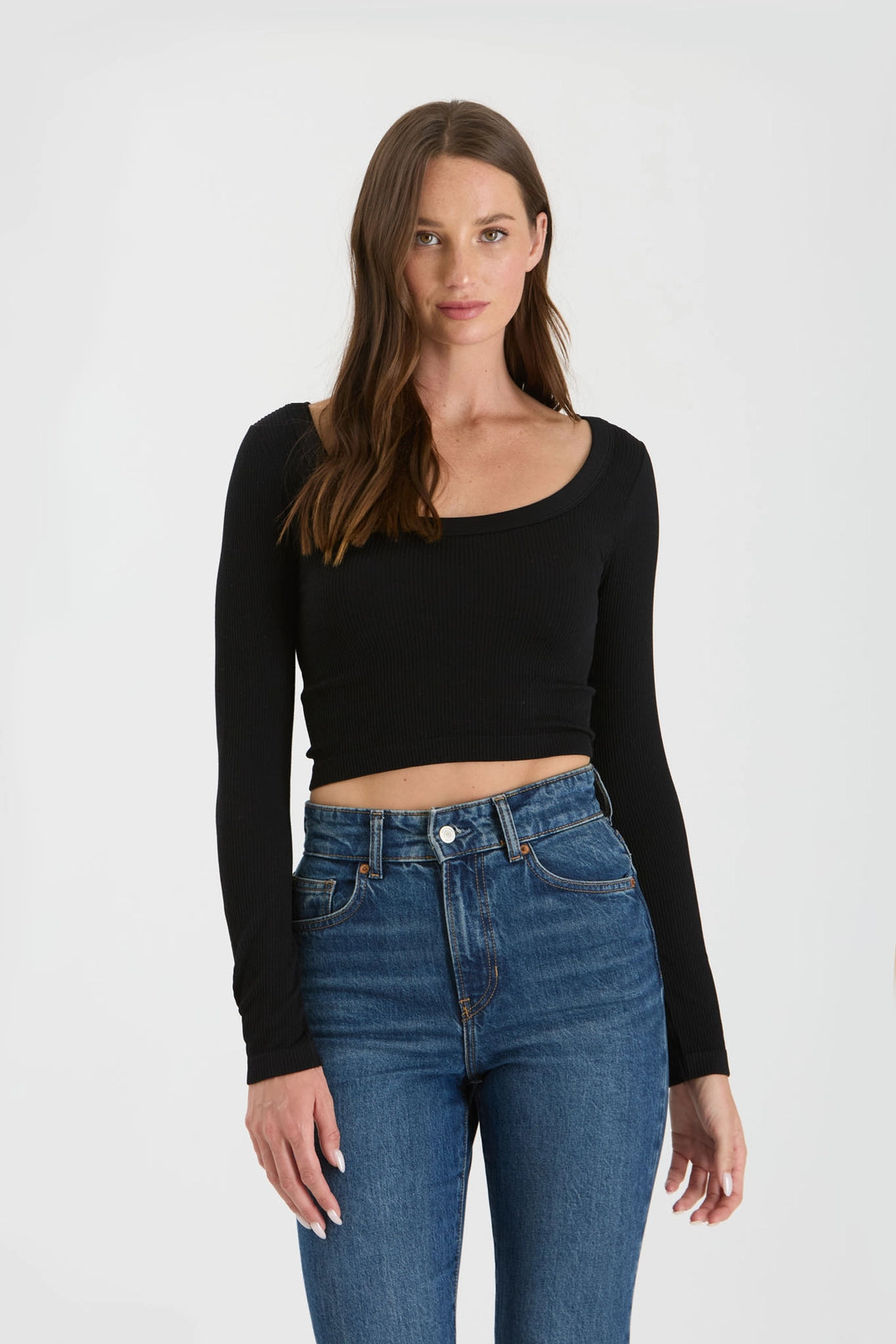 Scoop Neck Knit Crop - Black