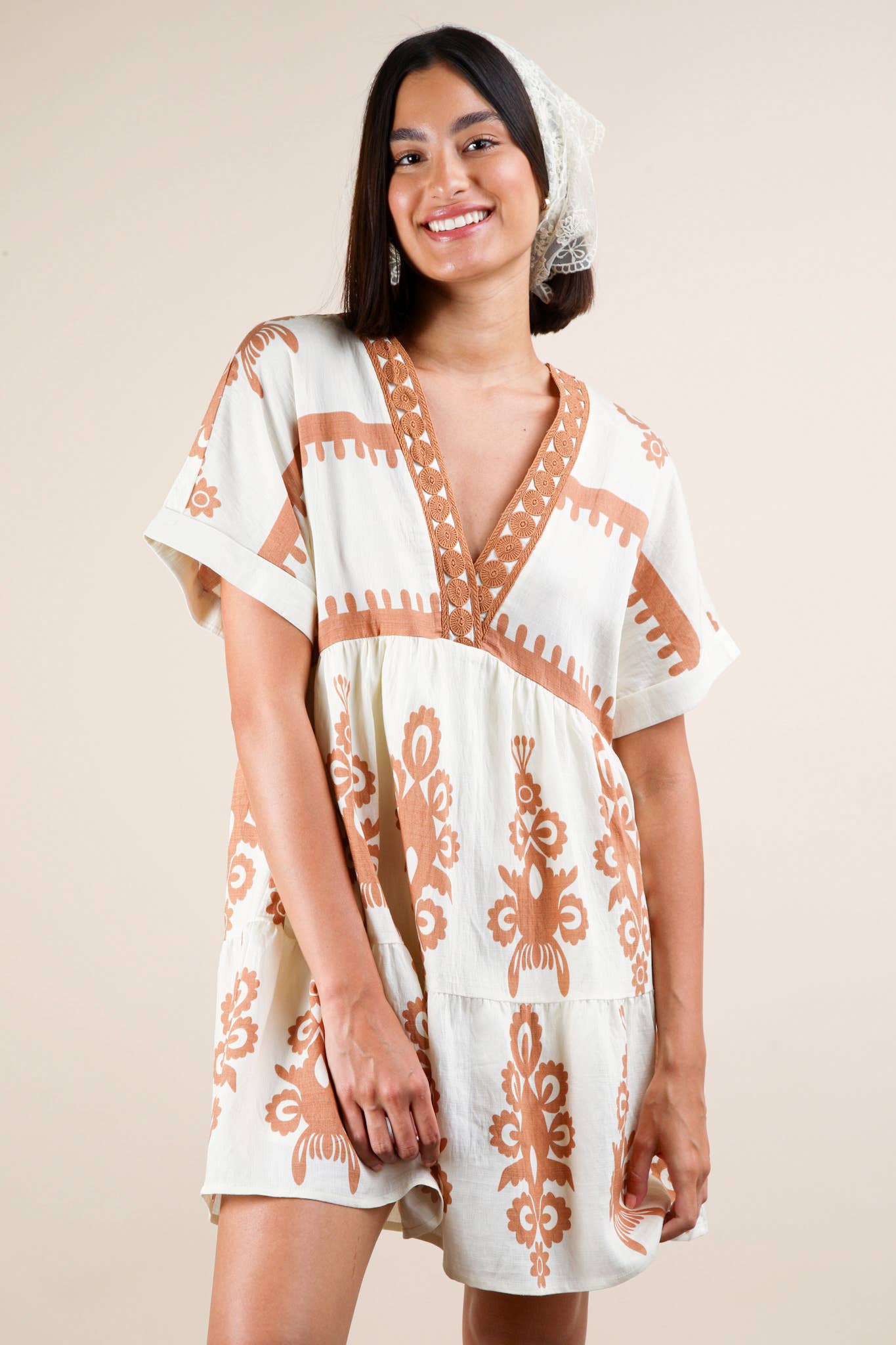 V-Neck Woven Mini Dress