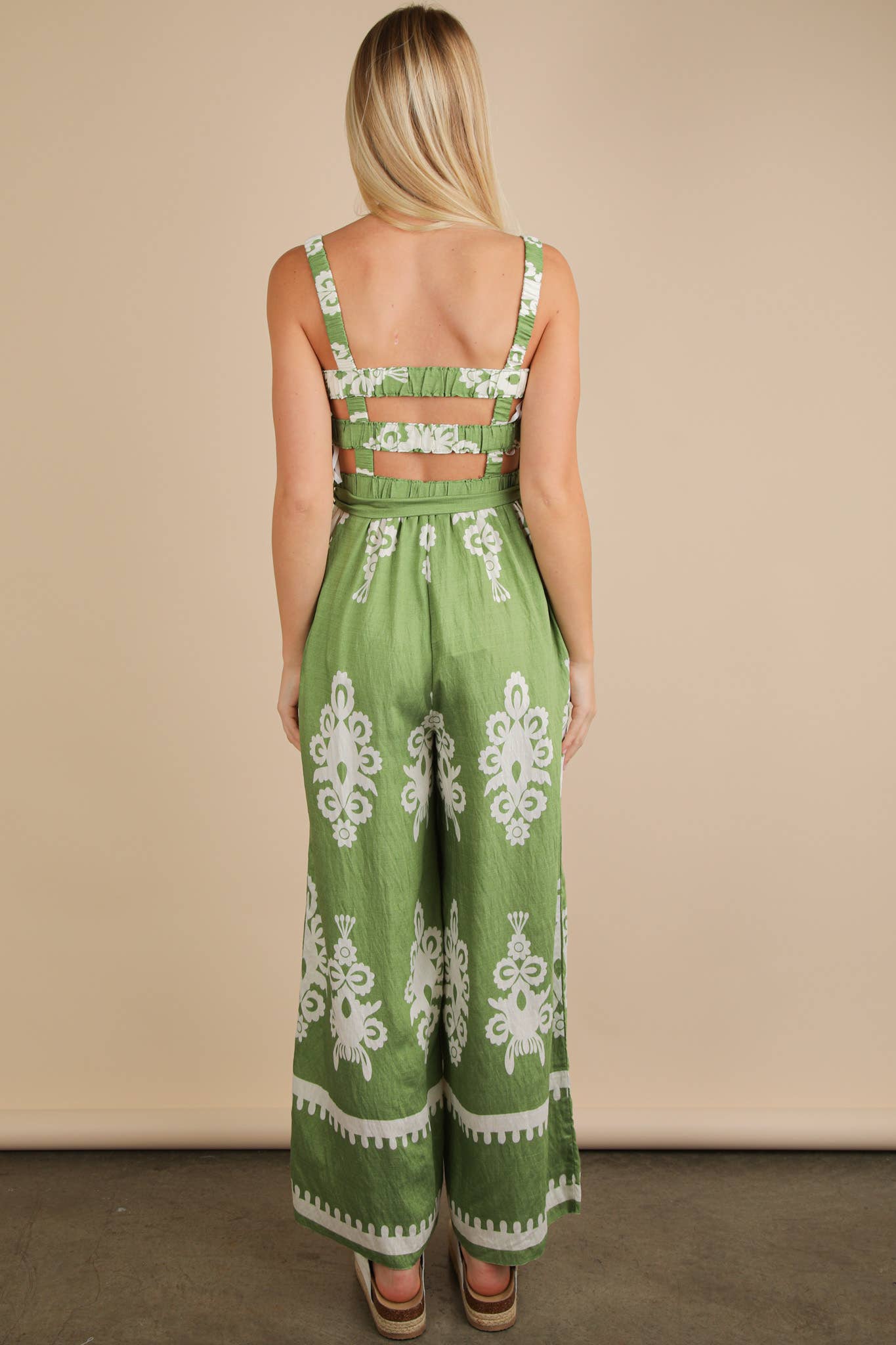 Boho Printed Smocking Detail Jumpsuit