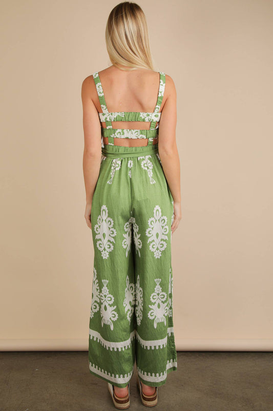 Boho Printed Smocking Detail Jumpsuit