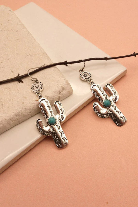 Silver Cactus Stone Earrings
