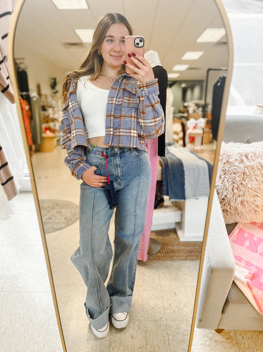 Marley Blue & Taupe Crop Jacket