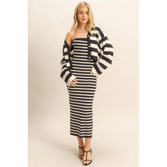 Striped Sweater Cardigan/Dress Set