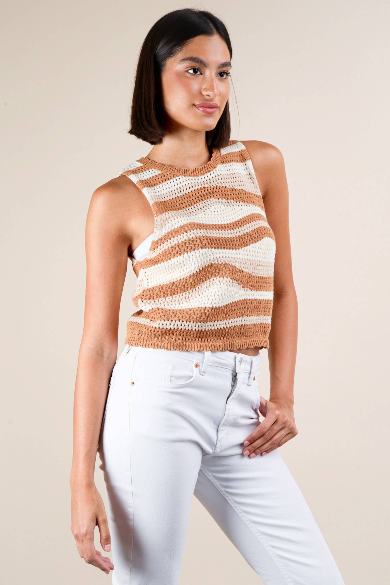 Stripe Knit Crop Sweater Top