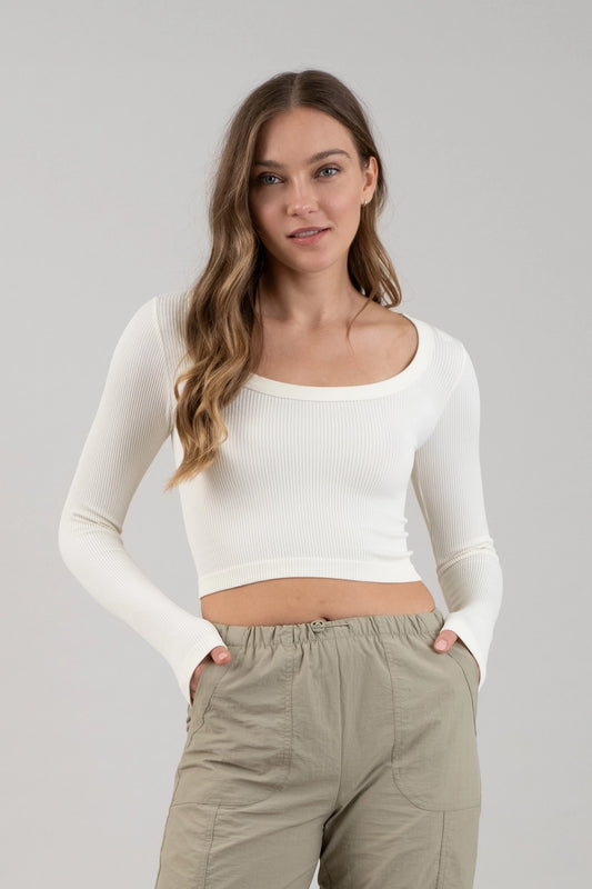 Scoop Neck Knit Crop Top - Ivory
