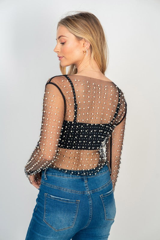 Sheer Studded Top - Black