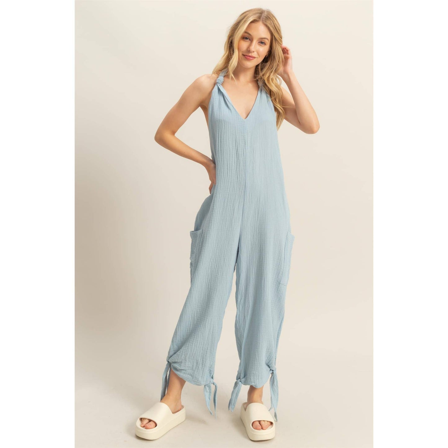 Halter Neck Gauze Jumpsuit