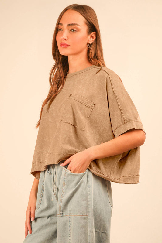 Mineral Washed Oversized Crop Brown