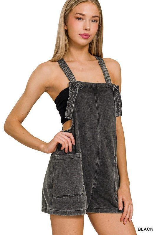 Washed Black Denim Shortalls