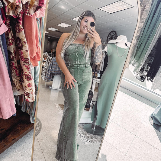 Olive Green Jean Jumpsuit